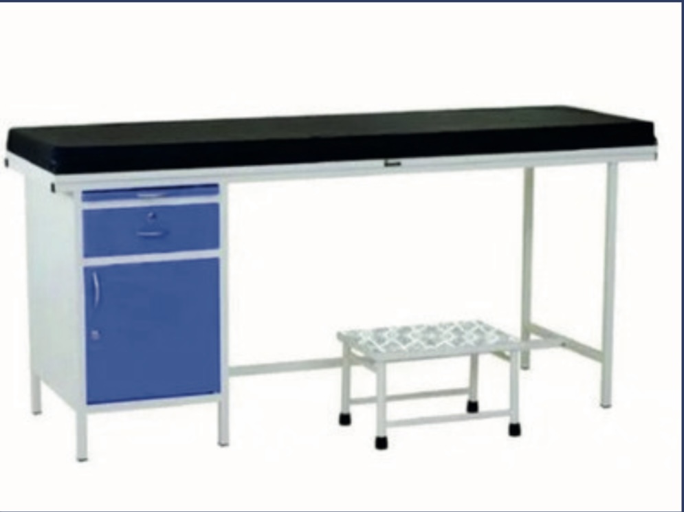 Standard Examination Couch with 1 Drawer & 1 Cabinet — Scanda Enterprises, medical supplies Moosapet Hyderabad
